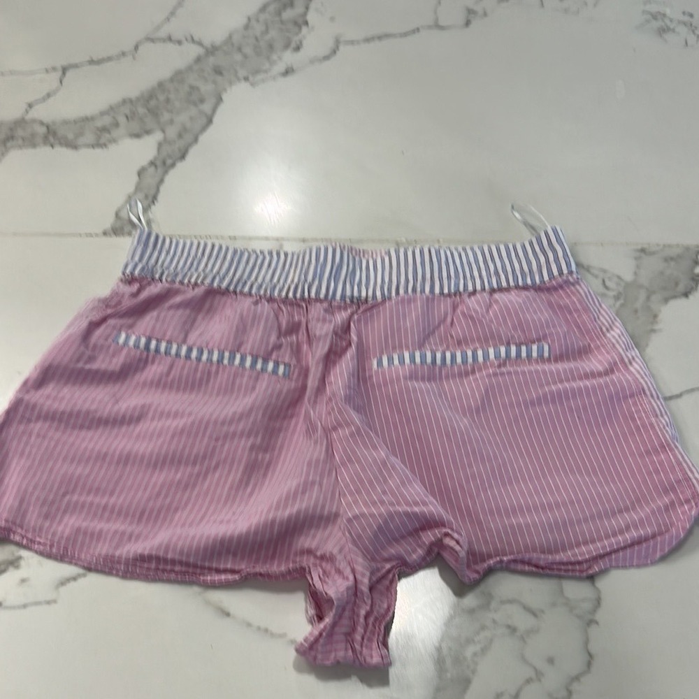 ZARA Striped Shorts Pink White Blue Elastic Waist Pockets‎ Casual Summer - Picture 2 of 8